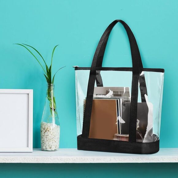 Clear PVC Tote Pack Bag Women Transparent Handbag Zip Purse Stadium Security - Picture 2 of 6